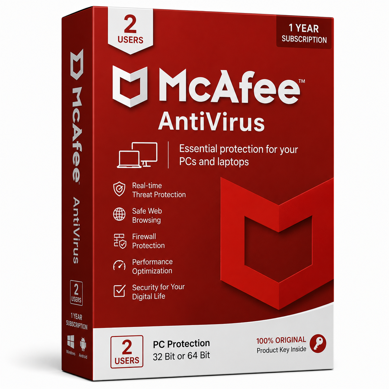 McAfee Antivirus for 2 User Key Pack (32 Bit or 64 Bit) Original