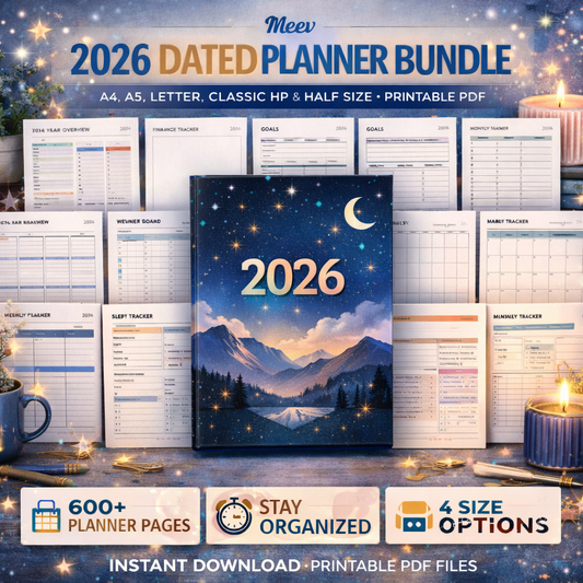 2026 Dated Printable Planner Bundle – 600+ Pages Daily, Weekly & Monthly Planner | A4, A5, US Letter Digital Download