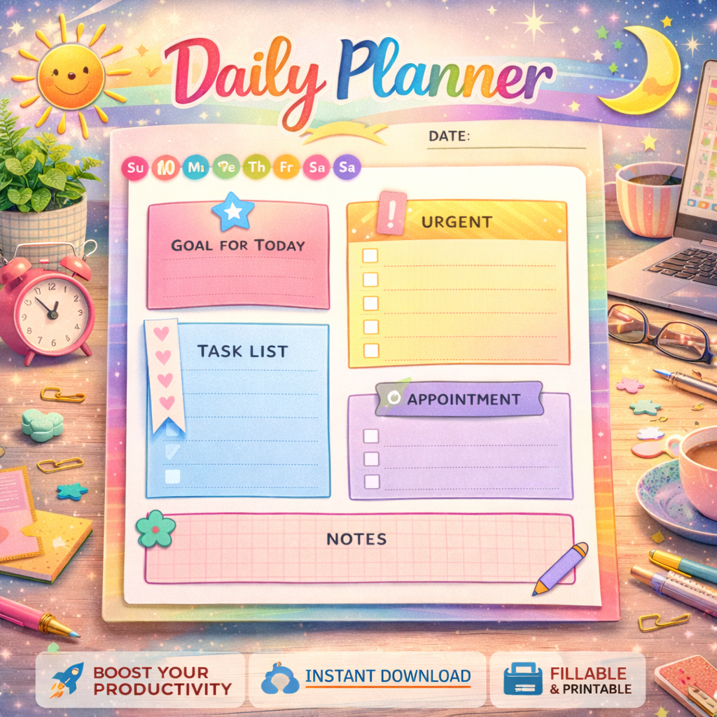 Printable Undated Daily Planner PDF – Cute Minimal Lined & Unlined To-Do List Pages (Instant Download, 8.5x11) for iPad, GoodNotes & Printable Planning