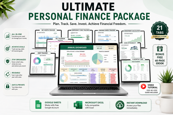 Ultimate Personal Finance Package – Budget Spreadsheet for Google Sheets & Excel