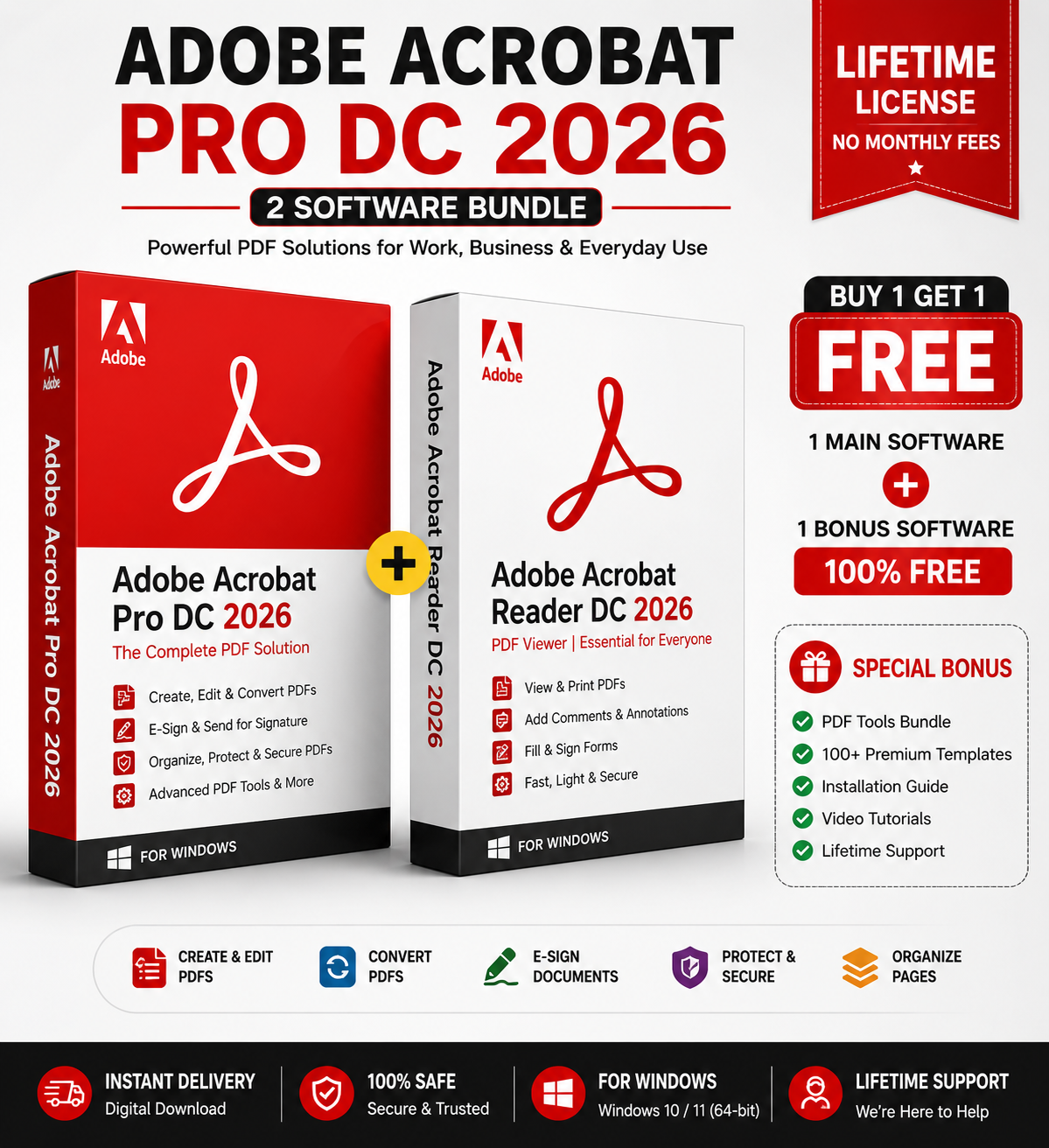 Adobe Acrobat Pro DC 2026 + Acrobat Reader DC 2026 Bundle | Lifetime License | Windows & macOS