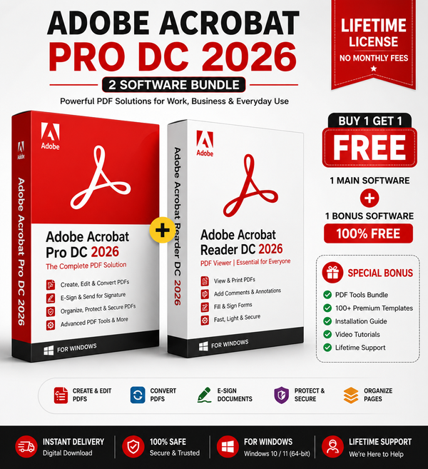 Adobe Acrobat Pro DC 2026 + Acrobat Reader DC 2026 Bundle | Lifetime License | Windows & macOS