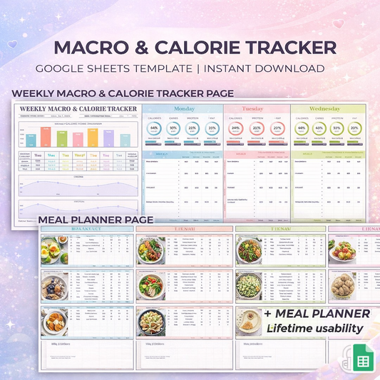 Weekly Macro & Calorie Tracker Google Sheets Template – Automated Meal Planner Spreadsheet – Instant Digital Download