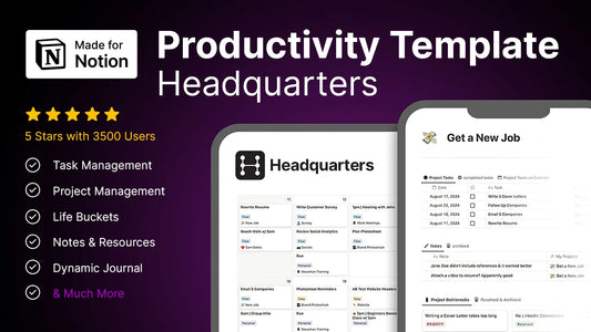 Headquarters Notion Productivity Template – All-In-One Second Brain Dashboard | Tasks, Projects, Time Tracking & Journaling System