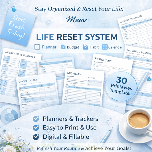 Life Reset Planner Bundle Printable PDF | Daily Weekly Habit Tracker
