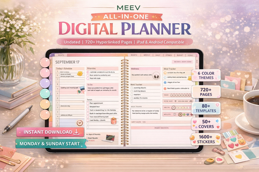 All-in-One Undated Digital Planner for iPad & Android – 720 Hyperlinked Pages, 1000+ Stickers, GoodNotes, Notability & Penly Compatible
