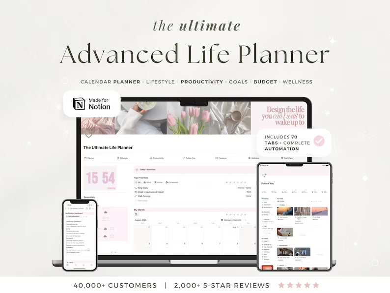 Notion Advanced Life Planner All in One Notion Template ADHD Adult Planner Notion That Girl Aesthetic Second Brain Digital Planner 2025 2026