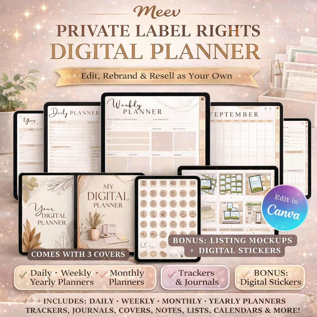 PLR Digital Planner Canva Template – 70+ Hyperlinked Pages & Trackers