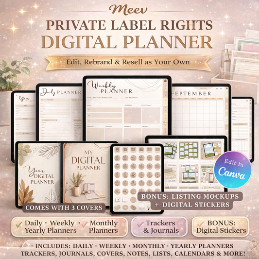 PLR Digital Planner Canva Template – 70+ Hyperlinked Pages & Trackers