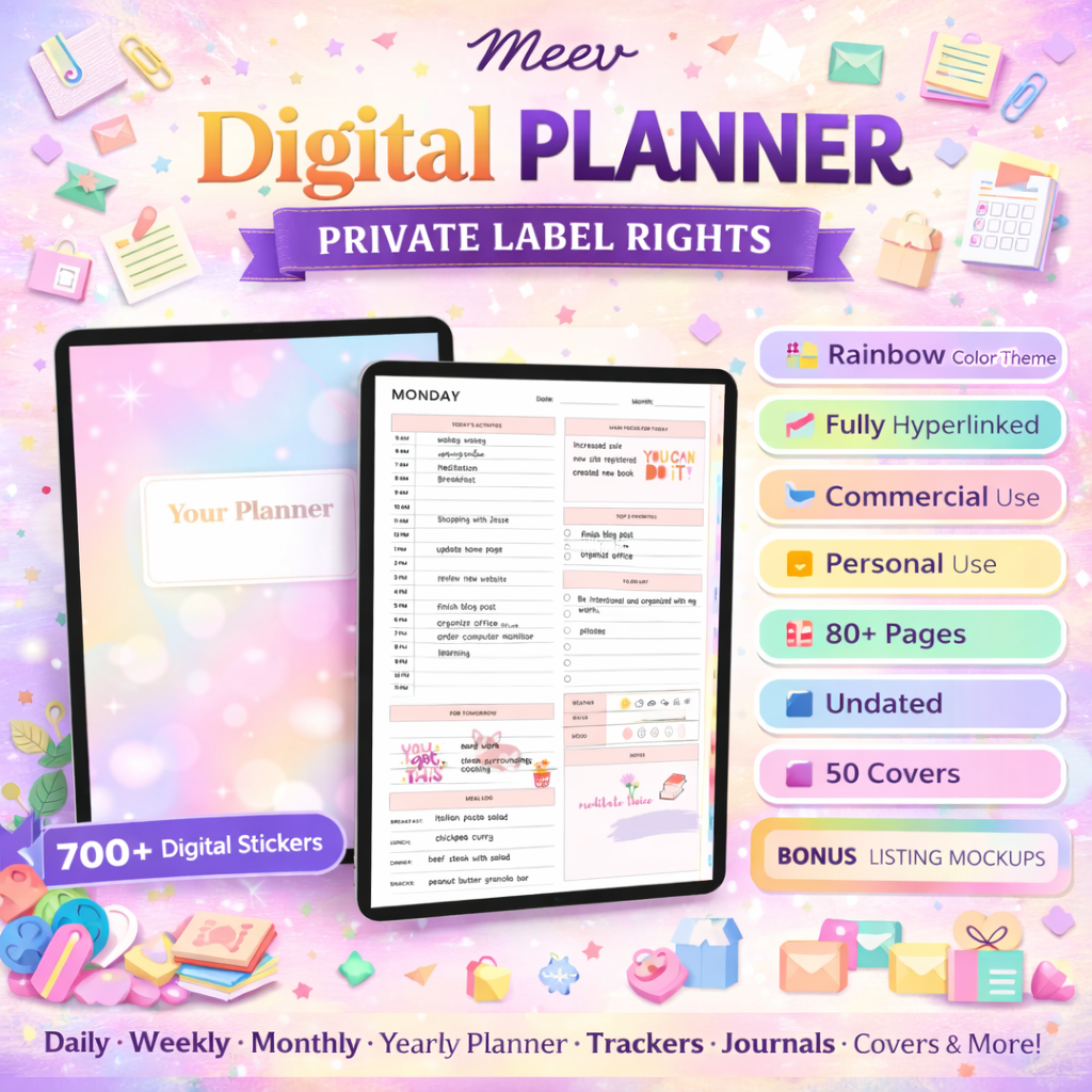 PLR Digital Planner Canva Template with Stickers & Mockups