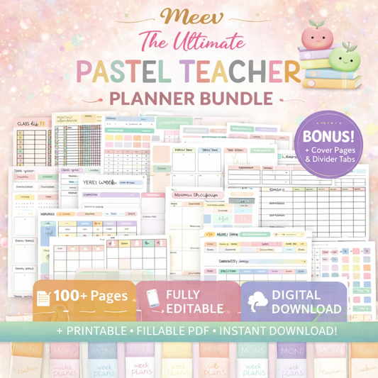 Pastel Teacher Planner Printable Bundle – 105 Pages Classroom Organizer