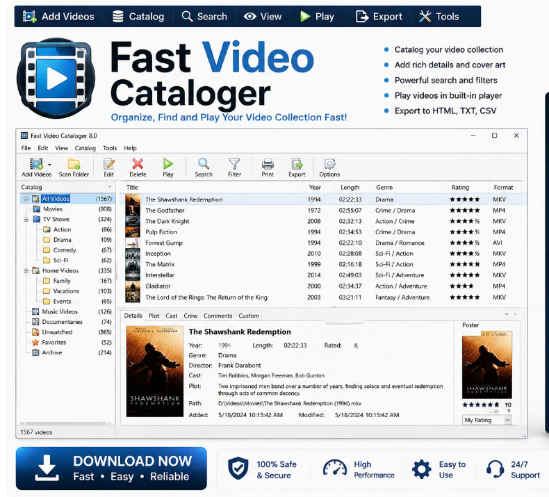 Fast Video Cataloger – Lifetime License | Instant Download for Windows