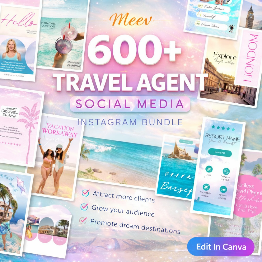 Travel Agent Instagram Templates Bundle – 300 Posts + 300 Stories Canva Kit