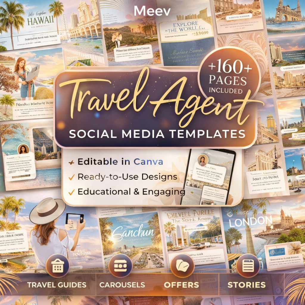 Travel Agent Social Media Templates Bundle – 163 Canva Travel Posts