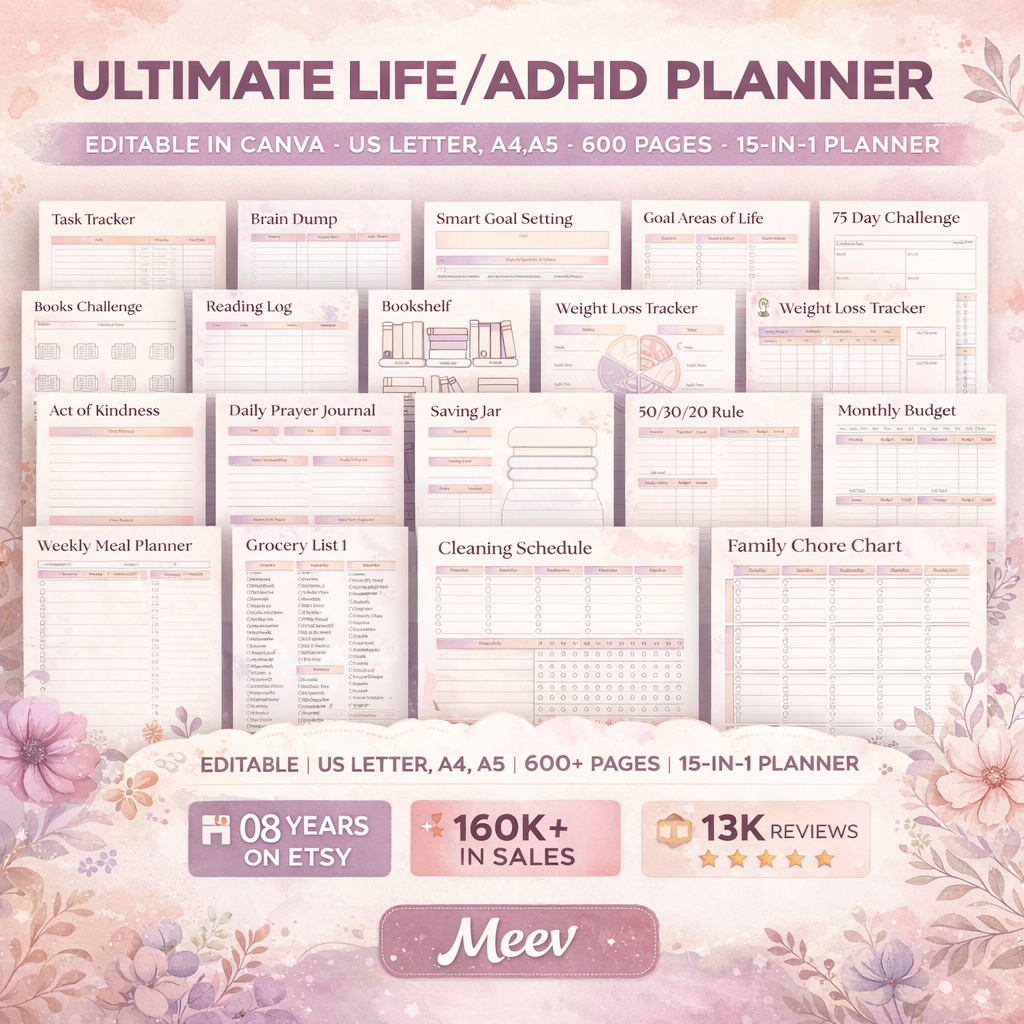 Ultimate ADHD Life Planner Bundle 2026 Printable & Canva Editable