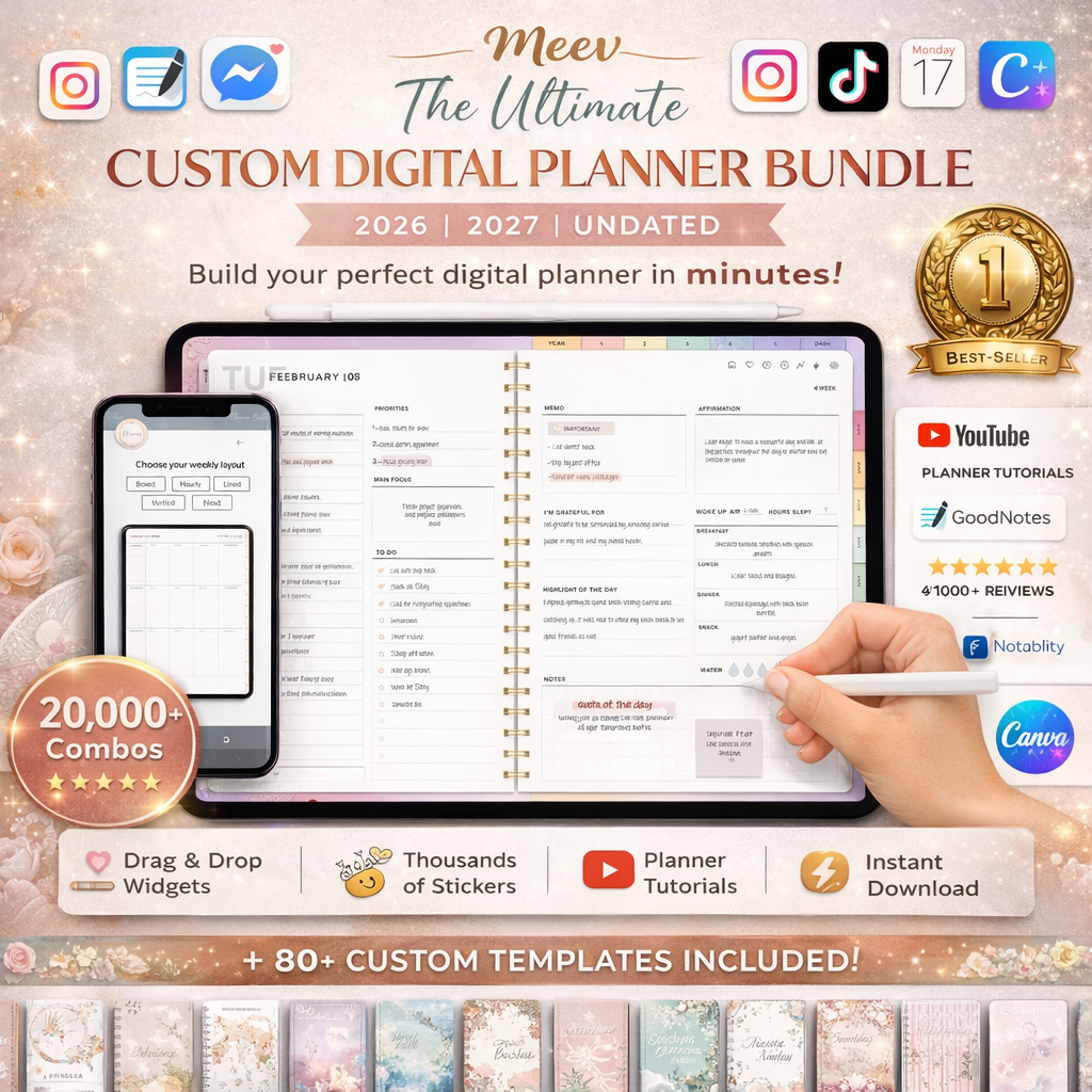 Ultimate Digital Planner Bundle 2026–2027 | Custom Planner Builder + 2000+ Stickers