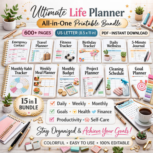 Ultimate Life Planner Bundle – 600+ Pages ADHD Productivity PDF