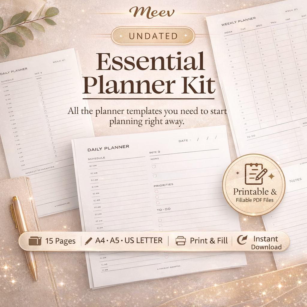 Undated Printable Planner Kit – Daily, Weekly & Monthly PDF Bundle