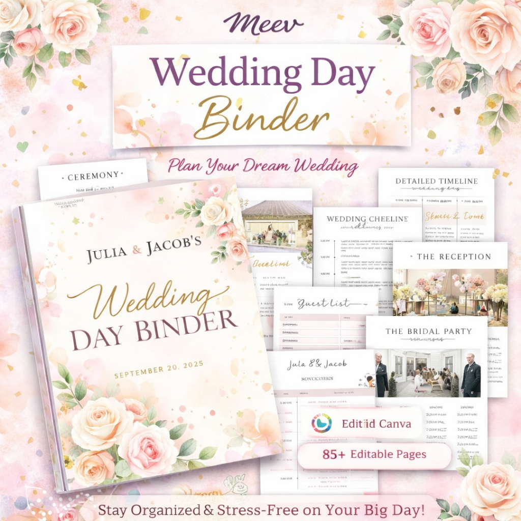 Wedding Day Binder Template Canva Editable Wedding Planner Kit
