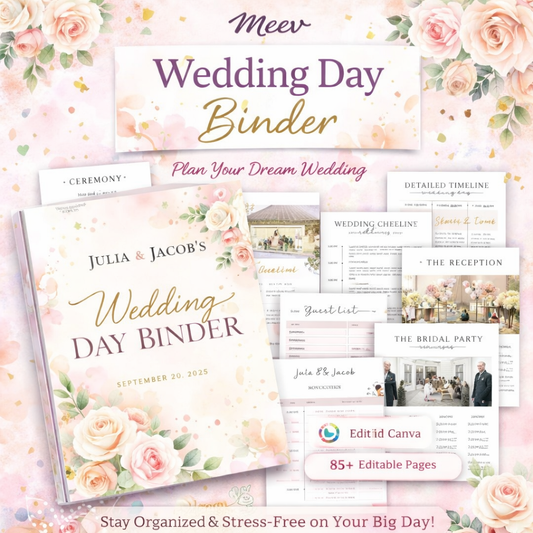 Wedding Day Binder Template Canva Editable Wedding Planner Kit