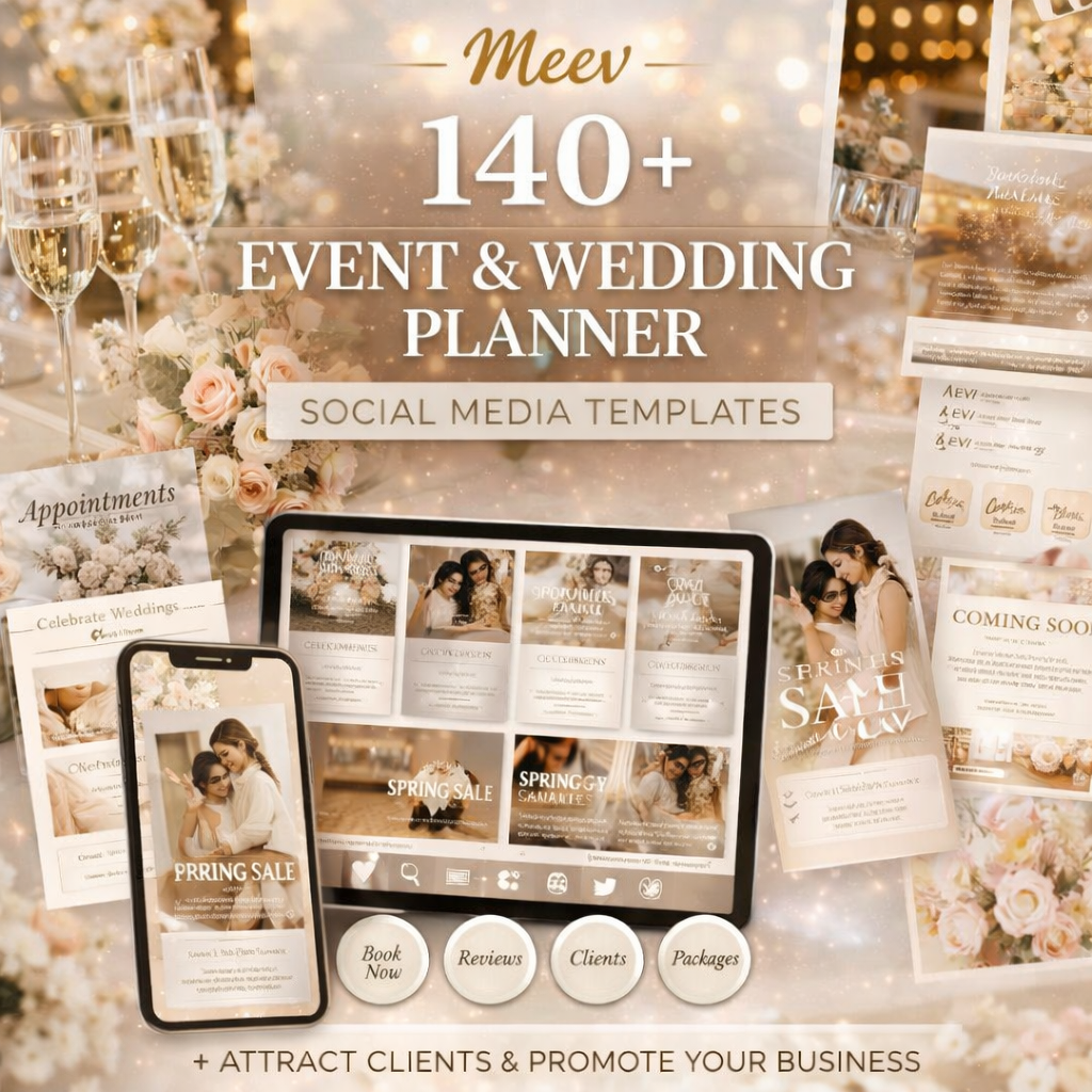 Wedding Planner Instagram Templates for Canva – 40 Posts, 40 Stories & Stock Photos