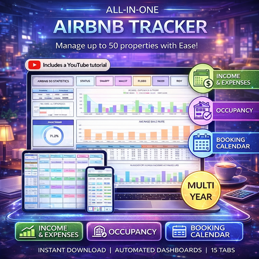 Airbnb Tracker Spreadsheet for Google Sheets & Excel – Short-Term Rental Income & Expense Tracker with Dashboard, Booking Calendar & Profit Analysis