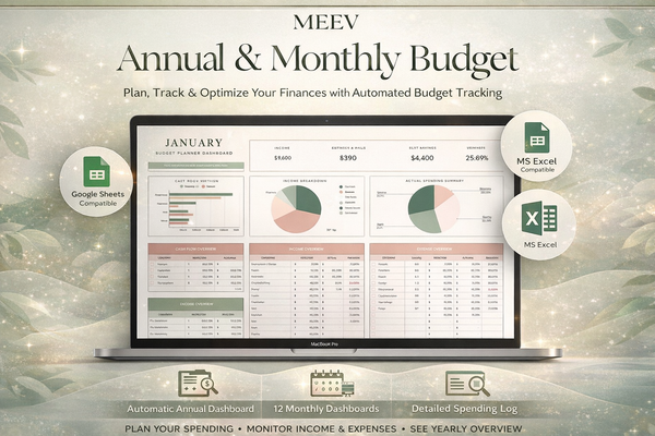 Simple Annual Budget Spreadsheet for Google Sheets & Excel – Personal Budget Planner Template with Automatic Calculations & Dashboard