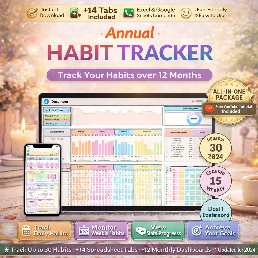 Annual habit tracker instant digital download instructions preview