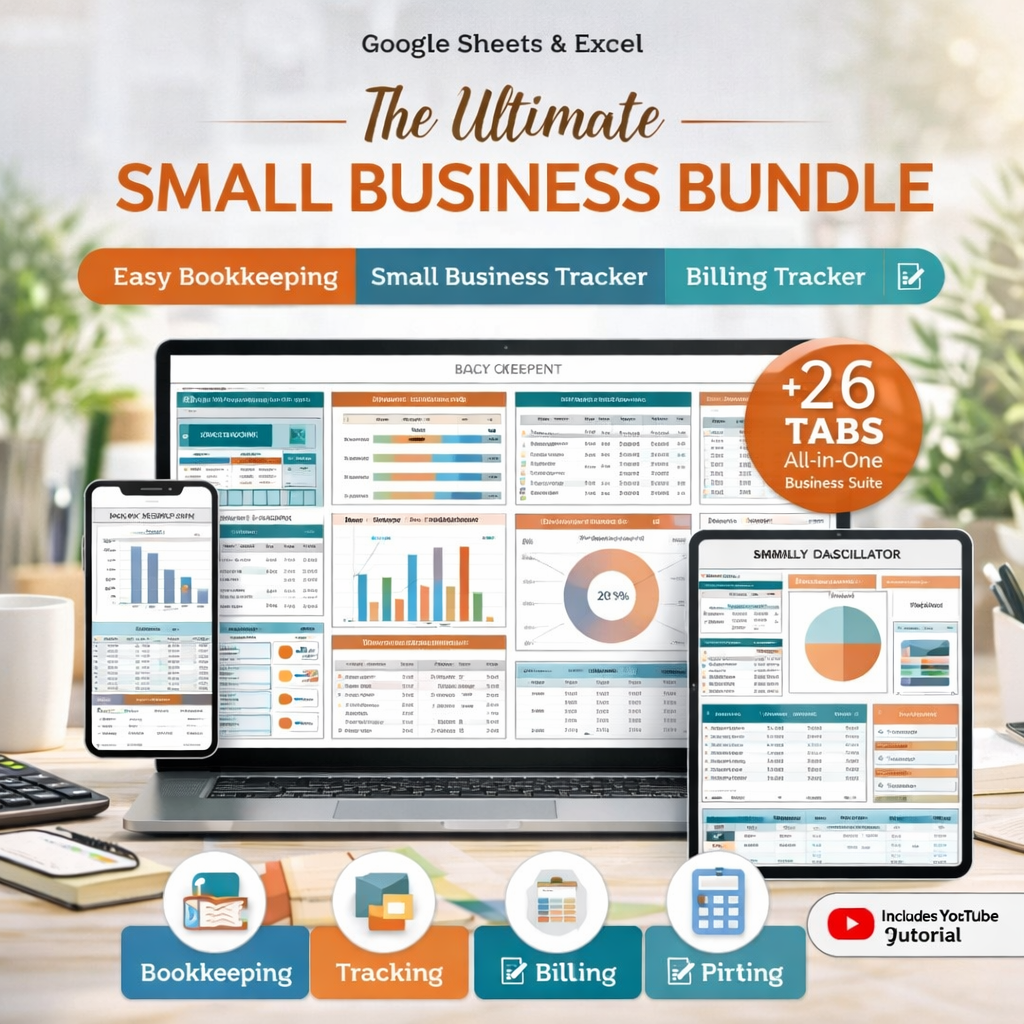 Ultimate Small Business Bundle Spreadsheet – Bookkeeping, Inventory & Pricing Calculator for Google Sheets & Excel (Instant Download)