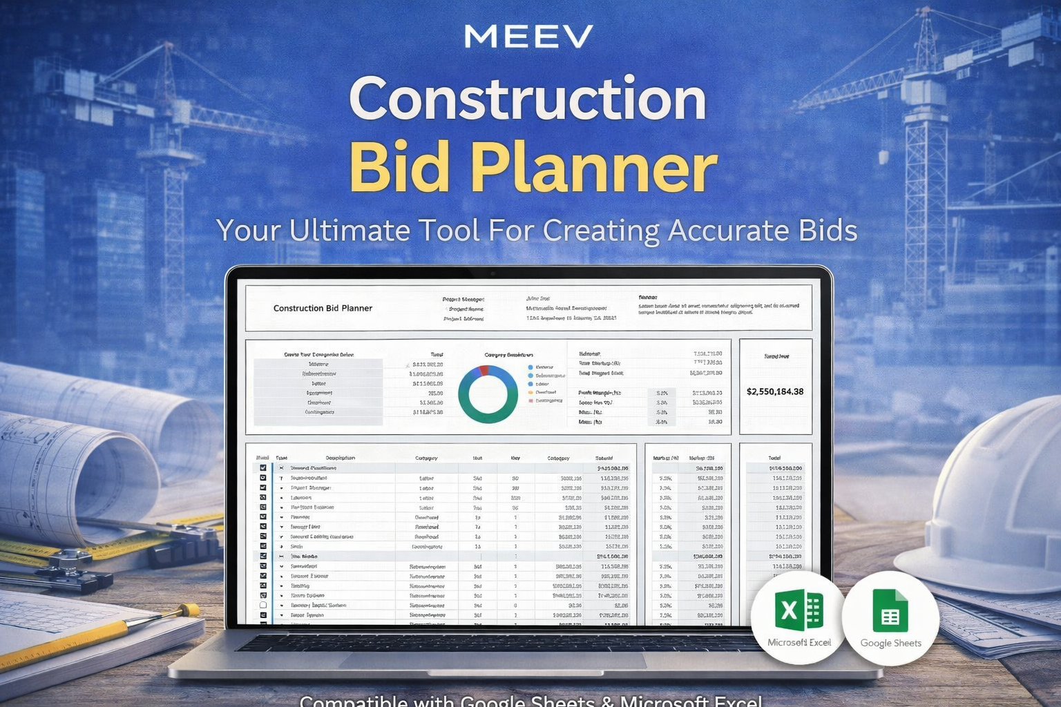 Construction Bid & Estimate Planner Spreadsheet – BOQ Template for Contractors (Excel & Google Sheets)