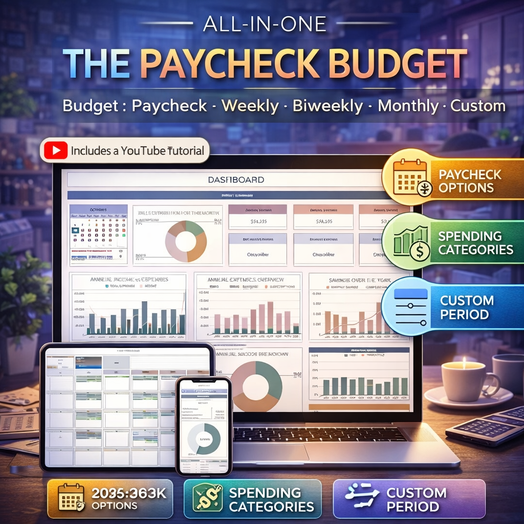 Paycheck Budget Spreadsheet for Google Sheets & Excel | Monthly & Biweekly Budget Planner with Debt Tracker, Bill Organizer & Investment Forecast
