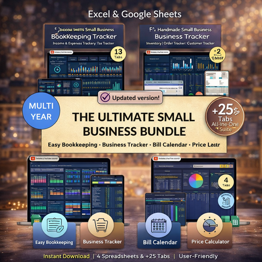 Ultimate Small Business Spreadsheet Bundle (Dark Mode) – Bookkeeping, Inventory, Pricing & Bill Tracker for Google Sheets & Excel
