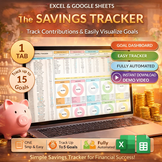 Savings Tracker Spreadsheet for Google Sheets & Excel – Sinking Funds & Savings Goal Planner with Master Your Finances Guide