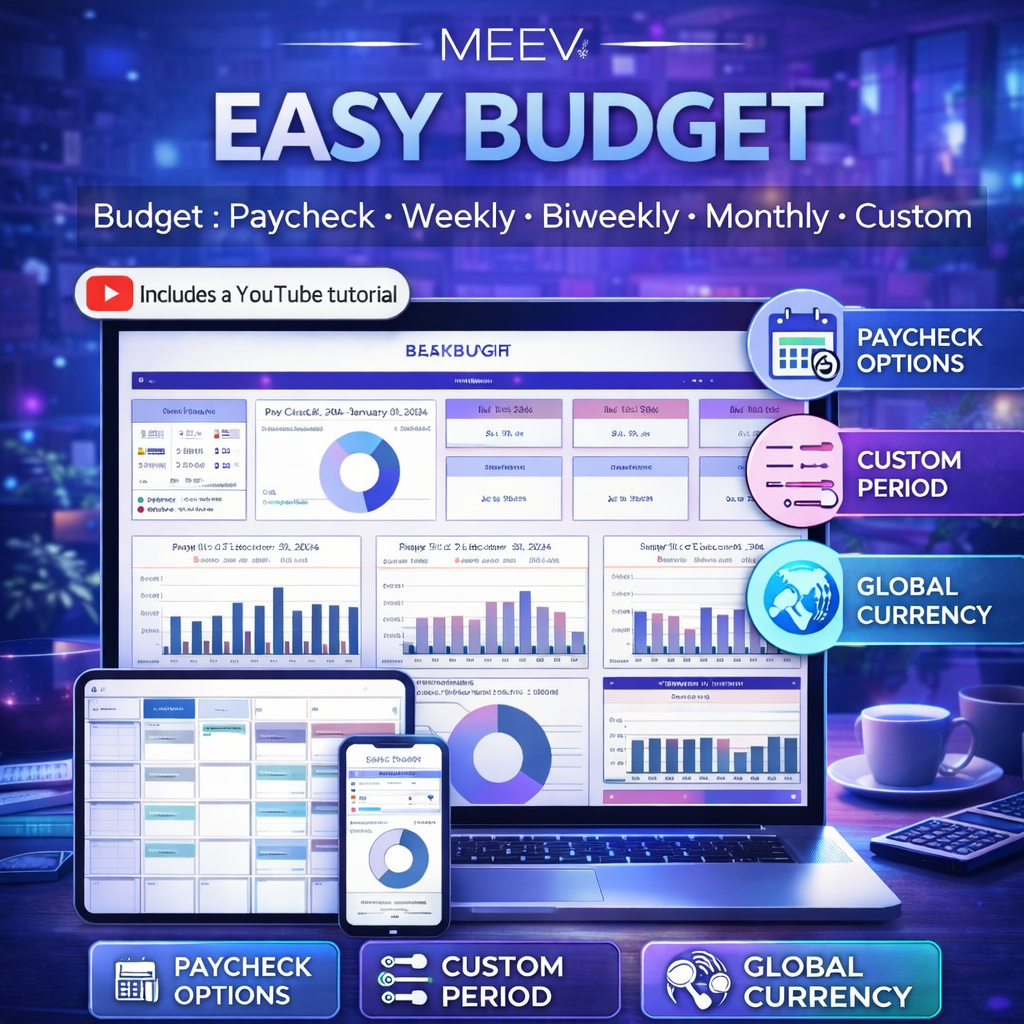 Easy Budget Spreadsheet for Google Sheets & Excel – Paycheck Budget Planner, Weekly & Biweekly Income Expense Tracker with Sinking Funds