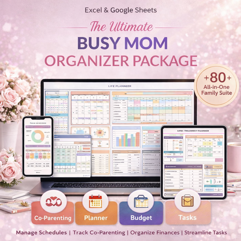 2026 Busy Mom Life Organizer Bundle – All-in-One Co-Parenting, Budget & Productivity Spreadsheet (Google Sheets & Excel)