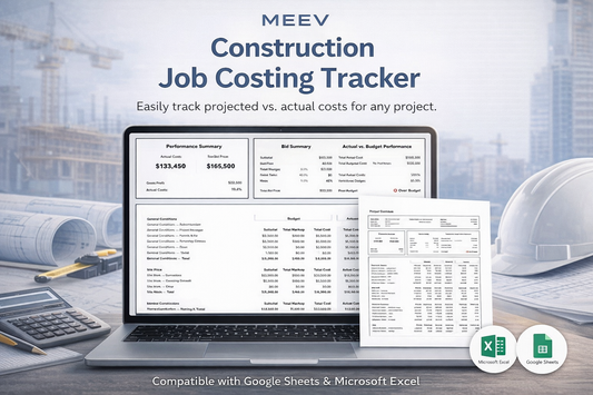 Construction Job Costing Spreadsheet for Excel & Google Sheets – Budget vs Actual Cost Tracker for Contractors & Project Managers