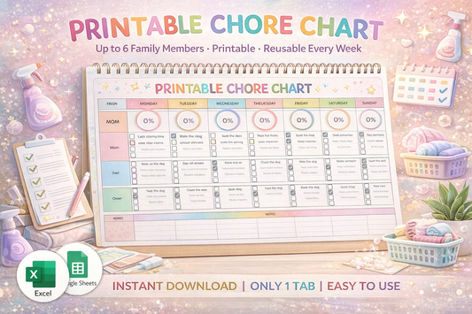 Printable Family Chore Chart Google Sheets & Excel Template – Weekly Cleaning Checklist & Daily Kids Chore Planner
