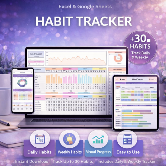 Habit Tracker Spreadsheet for Google Sheets & Excel – Daily & Weekly Habit Planner, Goal Tracking Dashboard, Productivity Template (Instant Download)