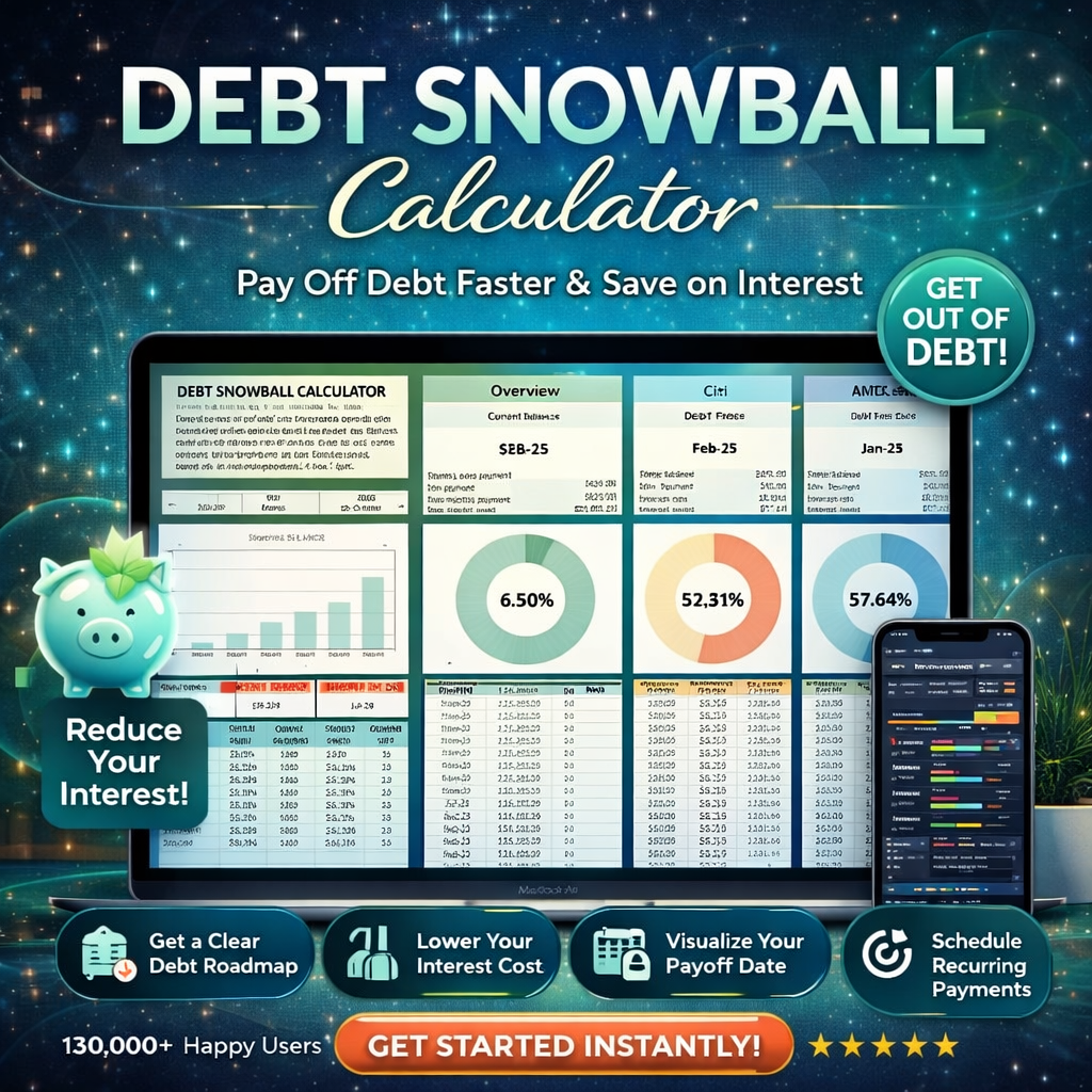 Debt Snowball Spreadsheet for Google Sheets & Excel – Debt Payoff Tracker & Snowball Calculator for Student Loans, Credit Cards, Mortgage & Personal Finance