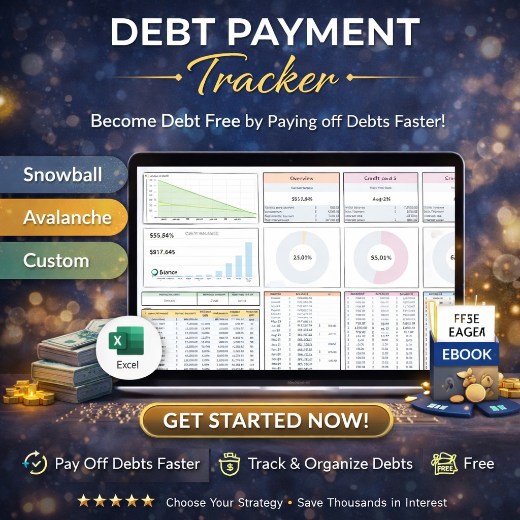 Debt Payoff Tracker Spreadsheet – Debt Snowball & Avalanche Calculator for Excel & Google Sheets | Student Loan, Mortgage & Credit Card Payoff Planner