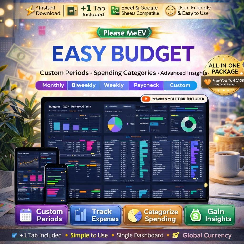 Easy budget spreadsheet dashboard with automated financial graphs