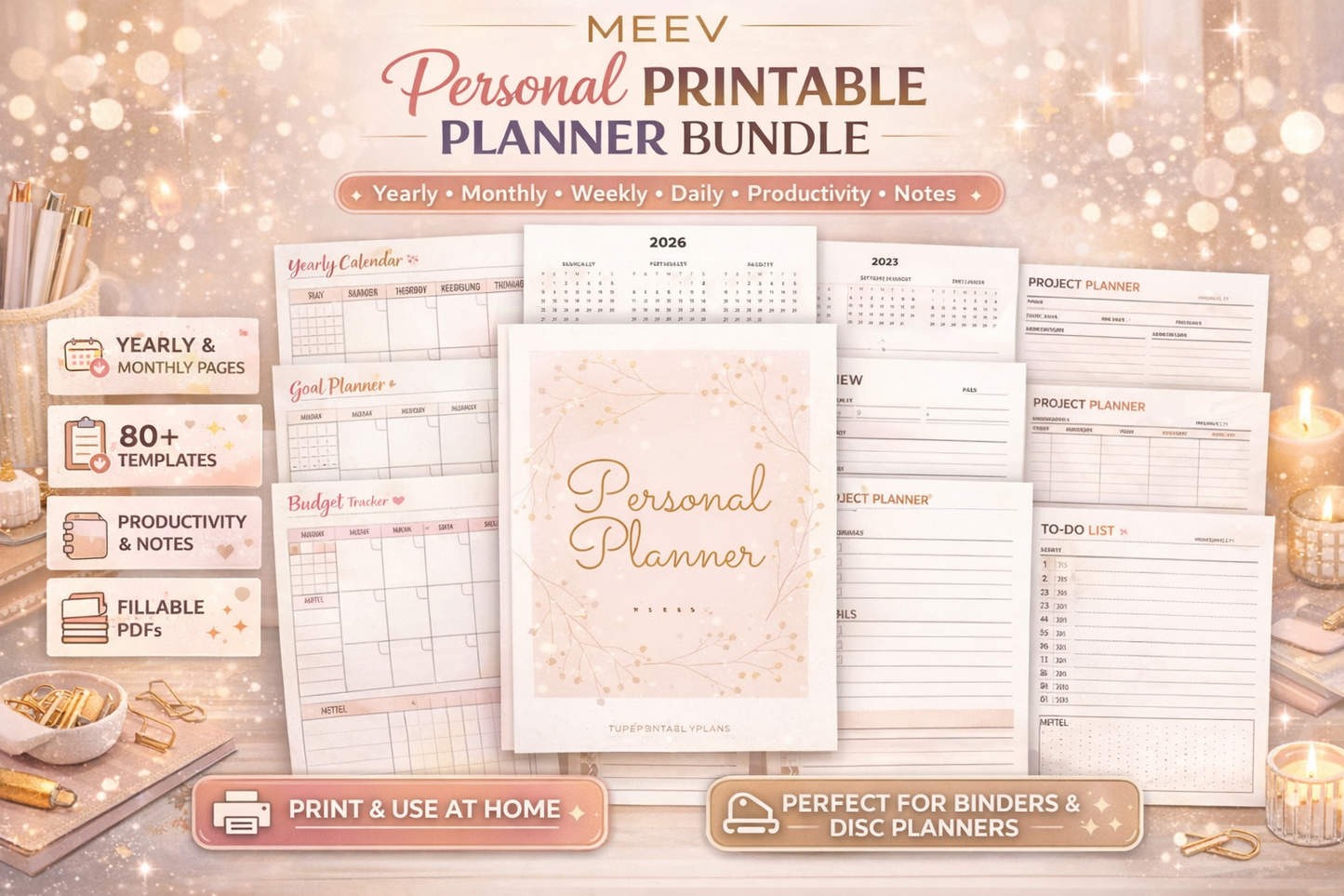 Minimal Personal Planner Bundle Printable & Digital PDF – Daily Weekly Monthly Goal Planner for iPad, GoodNotes, Notability, A4 A5 Letter Sizes