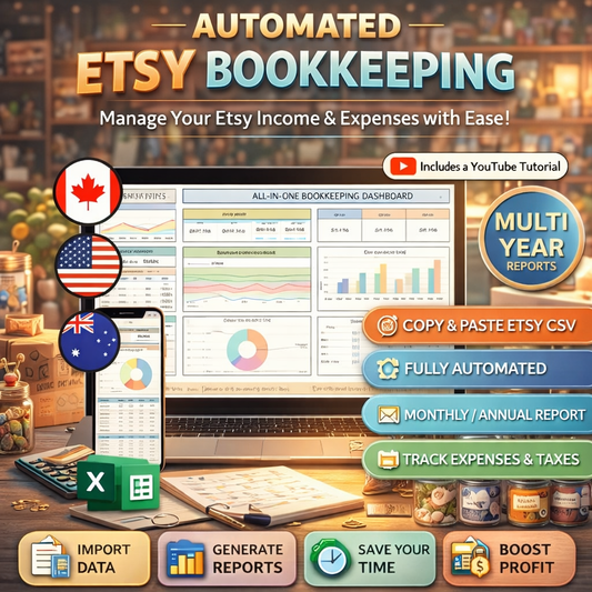 Automated Etsy Bookkeeping Spreadsheet for Small Business – Income & Expense Profit Tracker | Google Sheets & Excel Accounting Template with Tax Tracker