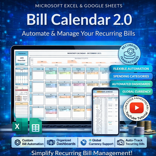 Smart Bill Calendar Spreadsheet for Google Sheets & Excel – Automated Monthly Budget Planner & Recurring Bill Tracker (Instant Download)