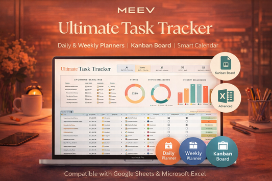 Ultimate Task Tracker Spreadsheet – Google Sheets & Excel Task Manager with Kanban Board, Eisenhower Matrix, Daily & Weekly Planner