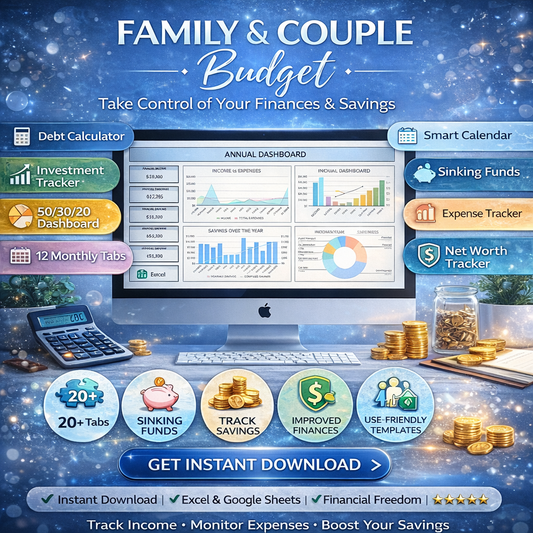 Family Annual Budget Excel Spreadsheet & Google Sheets – Monthly & Biweekly Budget Planner, Bill Calendar, Debt Snowball & Net Worth Tracker for Couples
