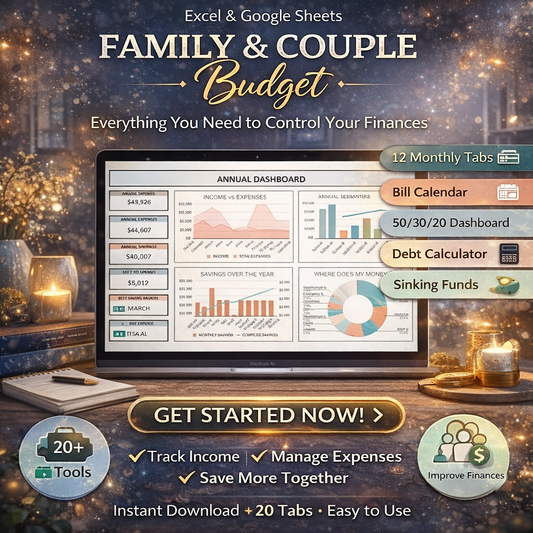 Family Annual Budget Excel Spreadsheet & Google Sheets Monthly & Biweekly Budget Tracker | Couple Financial Planner, Bill Calendar & Debt Tracker