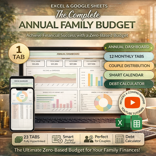 Premium Family Annual Budget Spreadsheet for Excel & Google Sheets – Monthly & Biweekly Budget Planner, Bill Calendar, Debt Tracker & Financial Dashboard