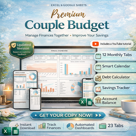 Premium Family & Couple Budget Spreadsheet for Excel & Google Sheets – Annual, Monthly & Biweekly Budget Planner with Debt Tracker, Net Worth, Sinking Funds & Investment Forecast