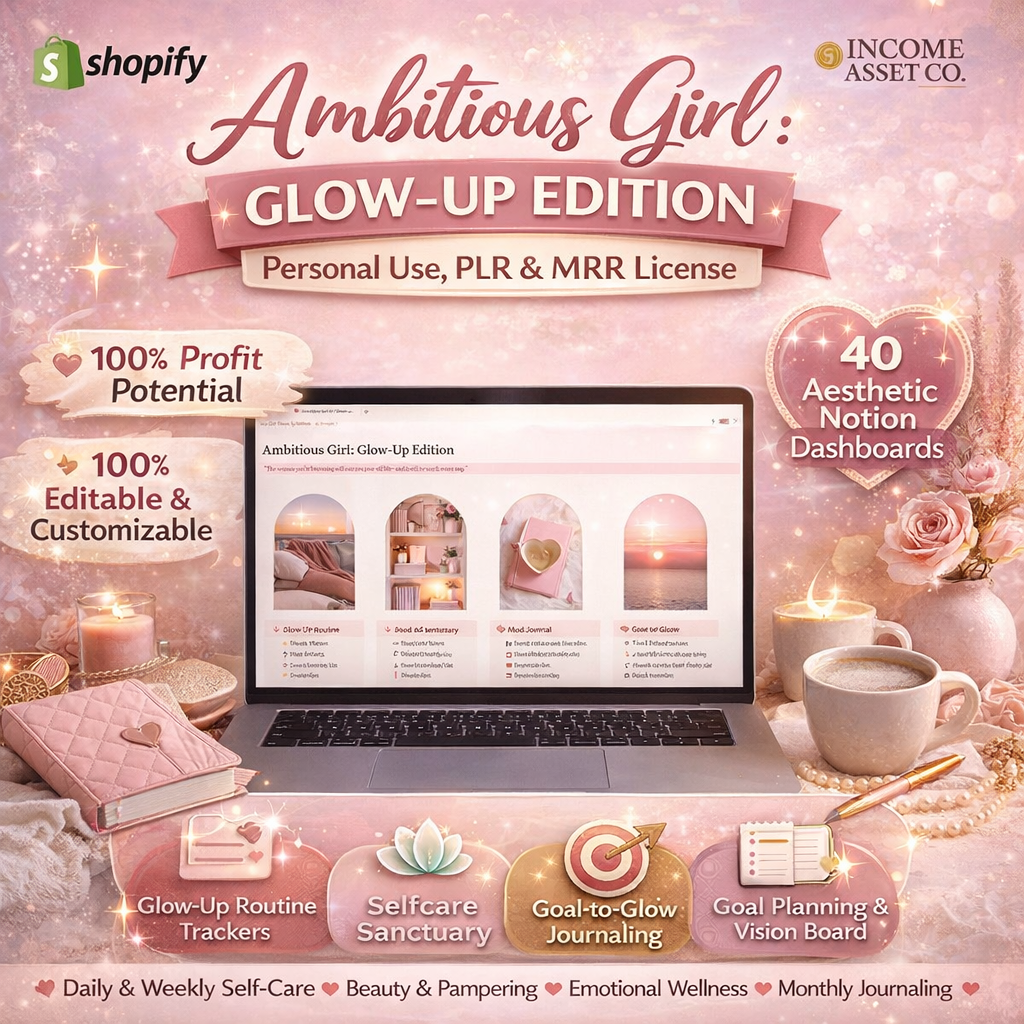 Glow up digital planner template inside Notion workspace